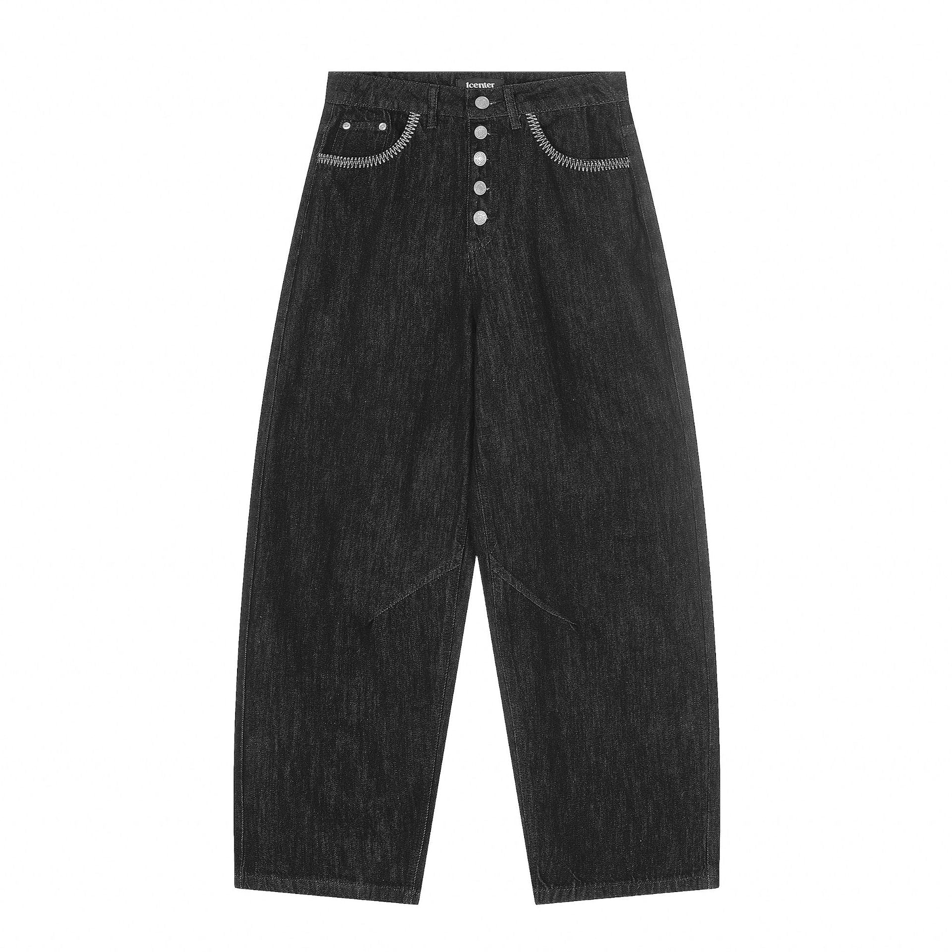 Button Spliced Denim Pants Street Style Loose Wide Leg Pants - XGEM® - Not Made for Everyone